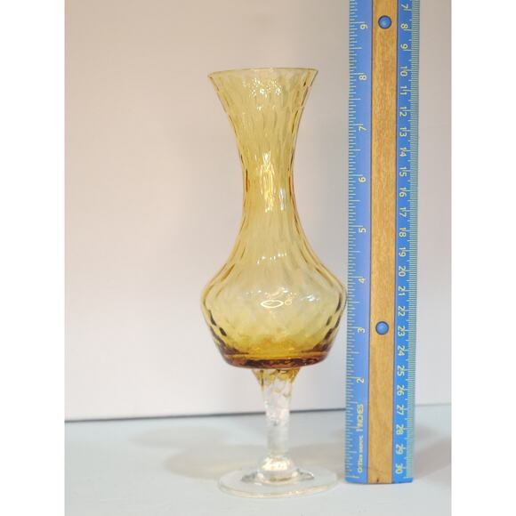 Vintage MCM Amber Glass Footed Vase 8" Tall Twisted Swirled Pedestal Clear Bud - Picture 2 of 3